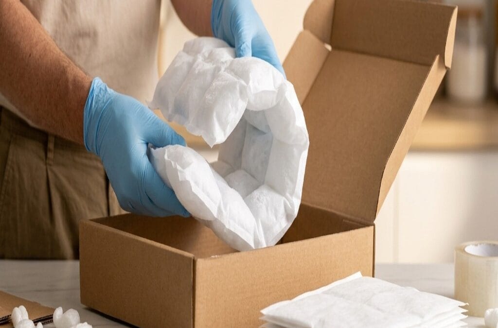 Gel ice packs for cold storage arranged inside an insulated container to hold temperature