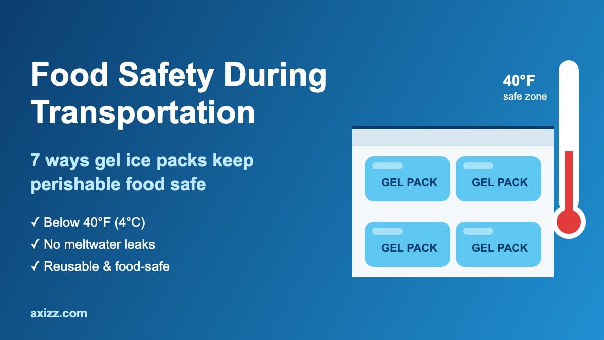 Food safety during transportation: gel ice packs keeping perishable food below 40°F in an insulated cooler