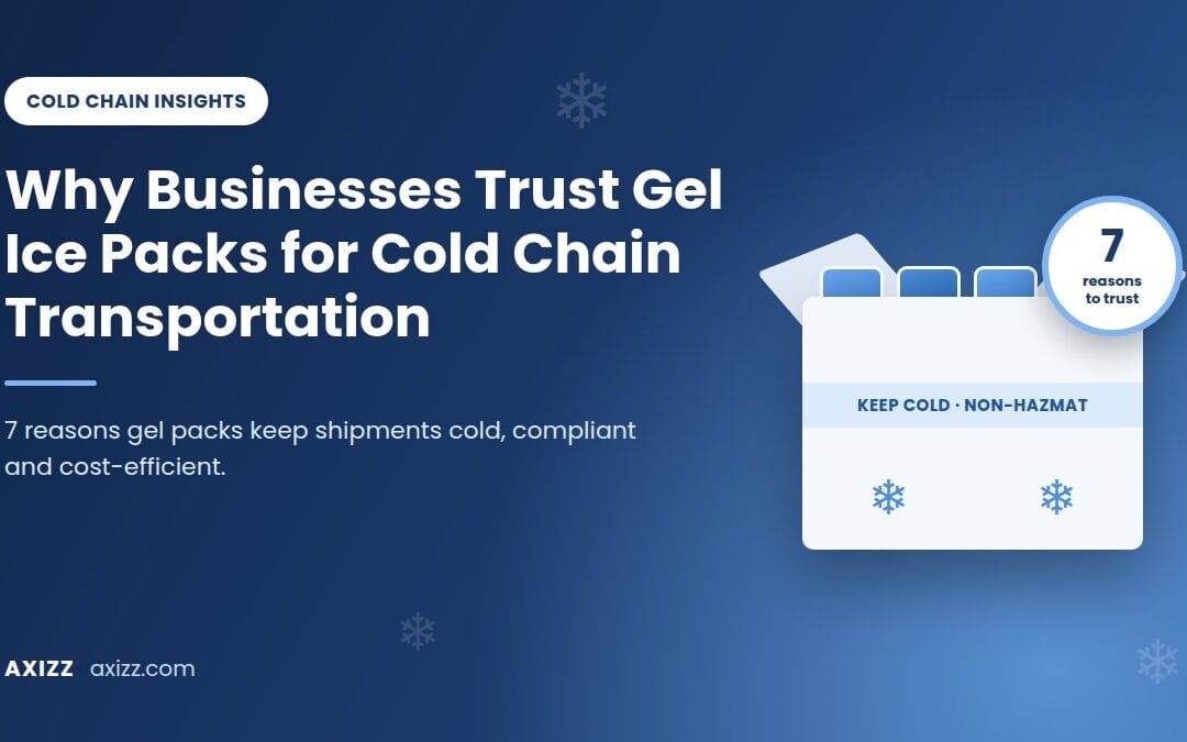 Gel ice packs for cold chain transportation inside an insulated shipping box, Axizz cold chain guide cover