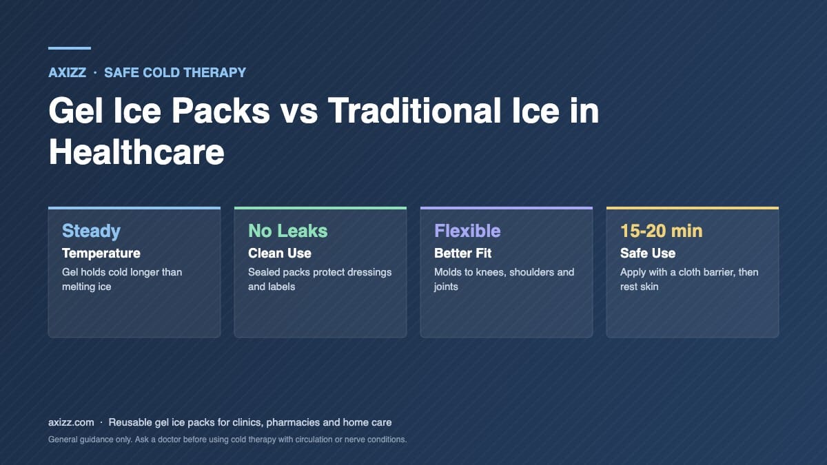 Gel ice packs vs traditional ice as medical temperature control products for healthcare cold therapy